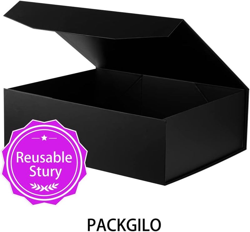 PACKGILO Black Extra Large Gift Box with Lid 4 Pcs 16.5 x 13 x 5.3 Inches, Gift Box large Black Gift Boxes for Presents Clothes Robe Wedding Dress Sweater,Reusable Foldable Bridesmaid Proposal Box（Matte） - Image 4